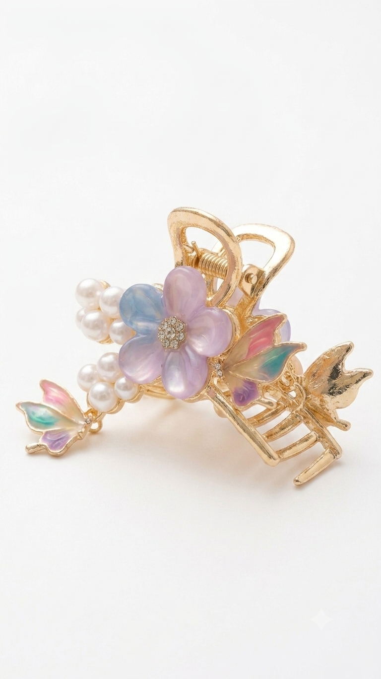 floral butterfly claw clips with pearls