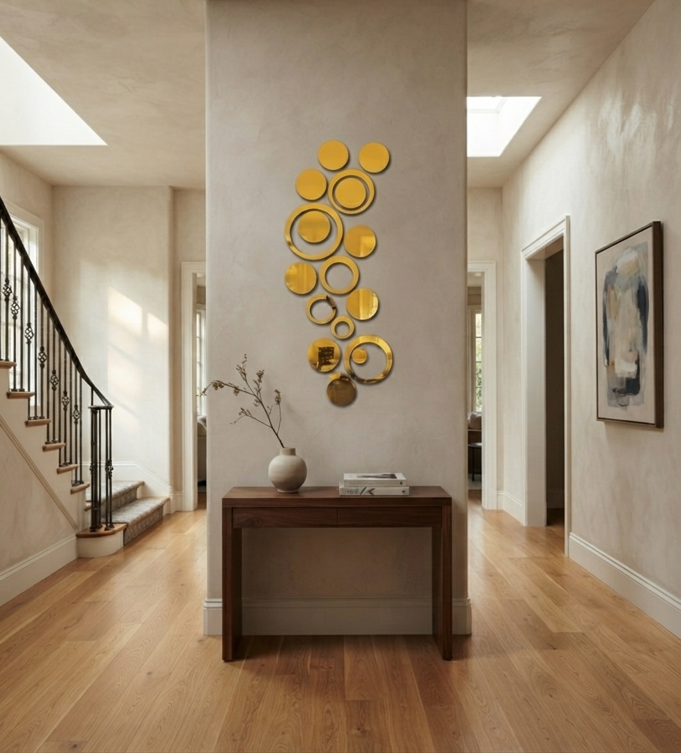 Golden Colour Ring Set Mirror Stickers For Decoration