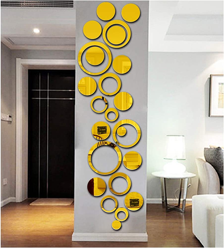 Golden Colour Ring Set Mirror Stickers For Decoration