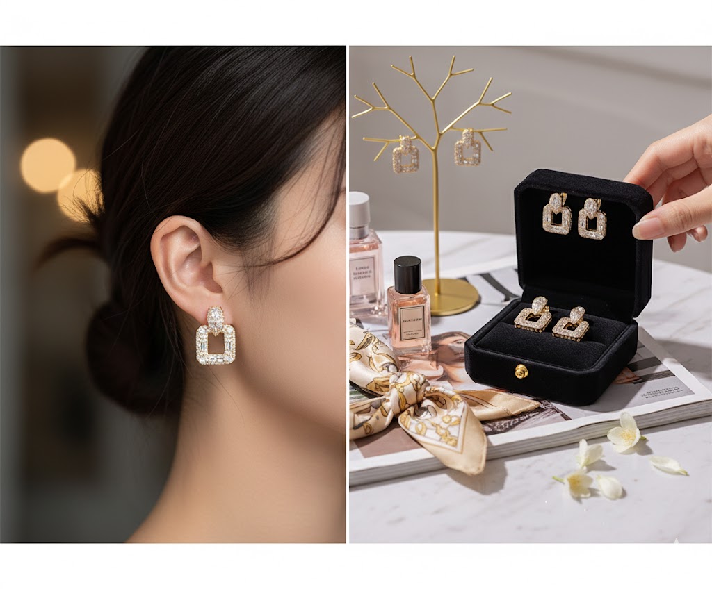 White Stone Earrings