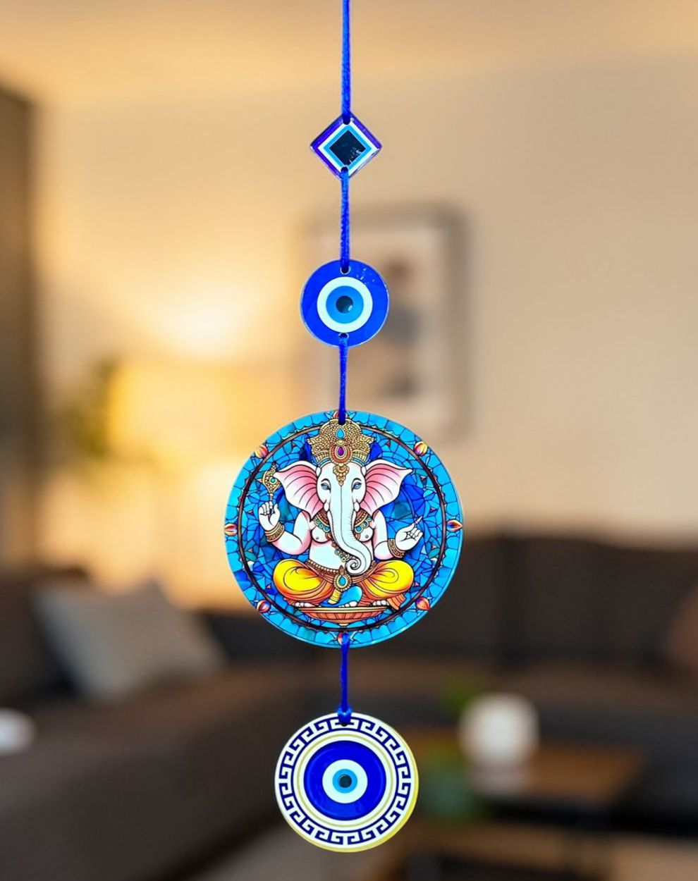 Ganesh Ji Design Evil Eye Wooden Wall Hanging
