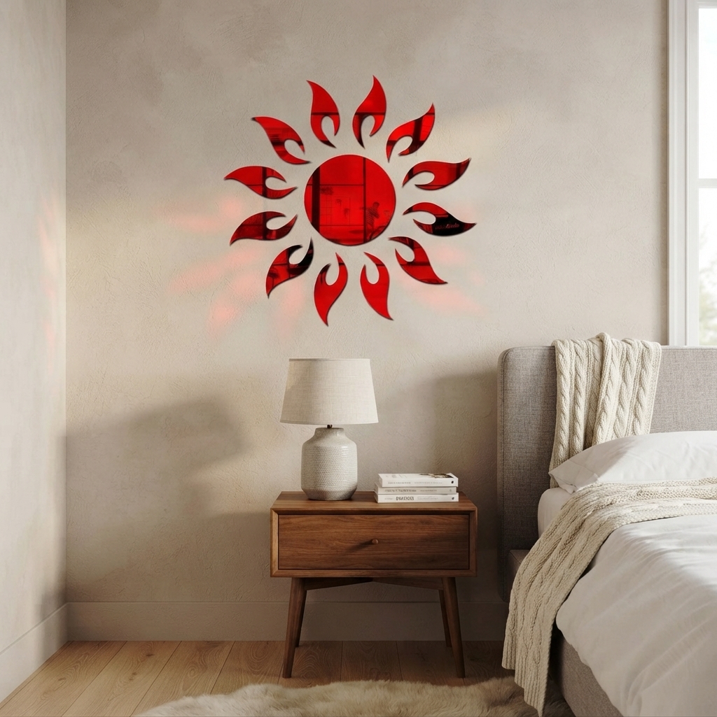 Red Colour Sun Mirror Stickers For Decoration