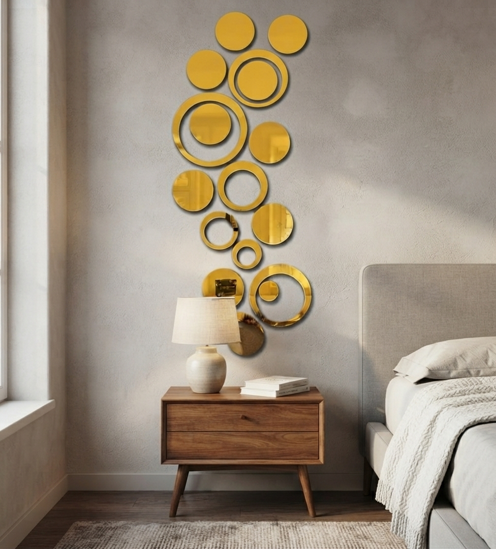 Golden Colour Ring Set Mirror Stickers For Decoration