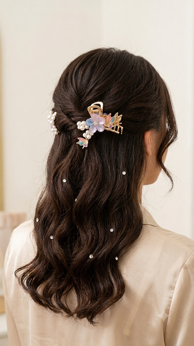 floral butterfly claw clips with pearls