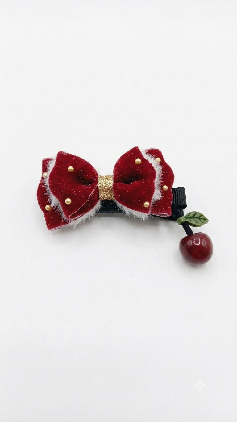 Bow hair bands with cherry charms clips- pack of 12