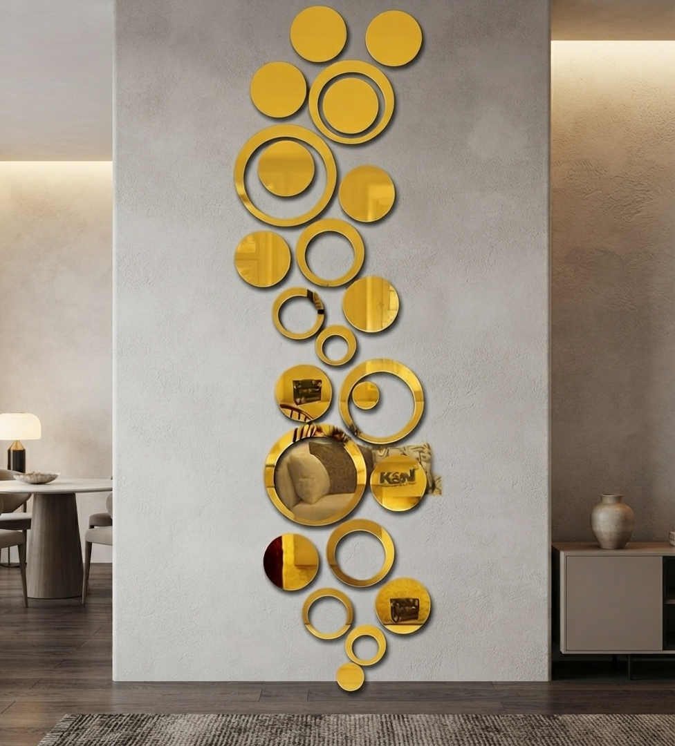 Golden Colour Ring Set Mirror Stickers For Decoration