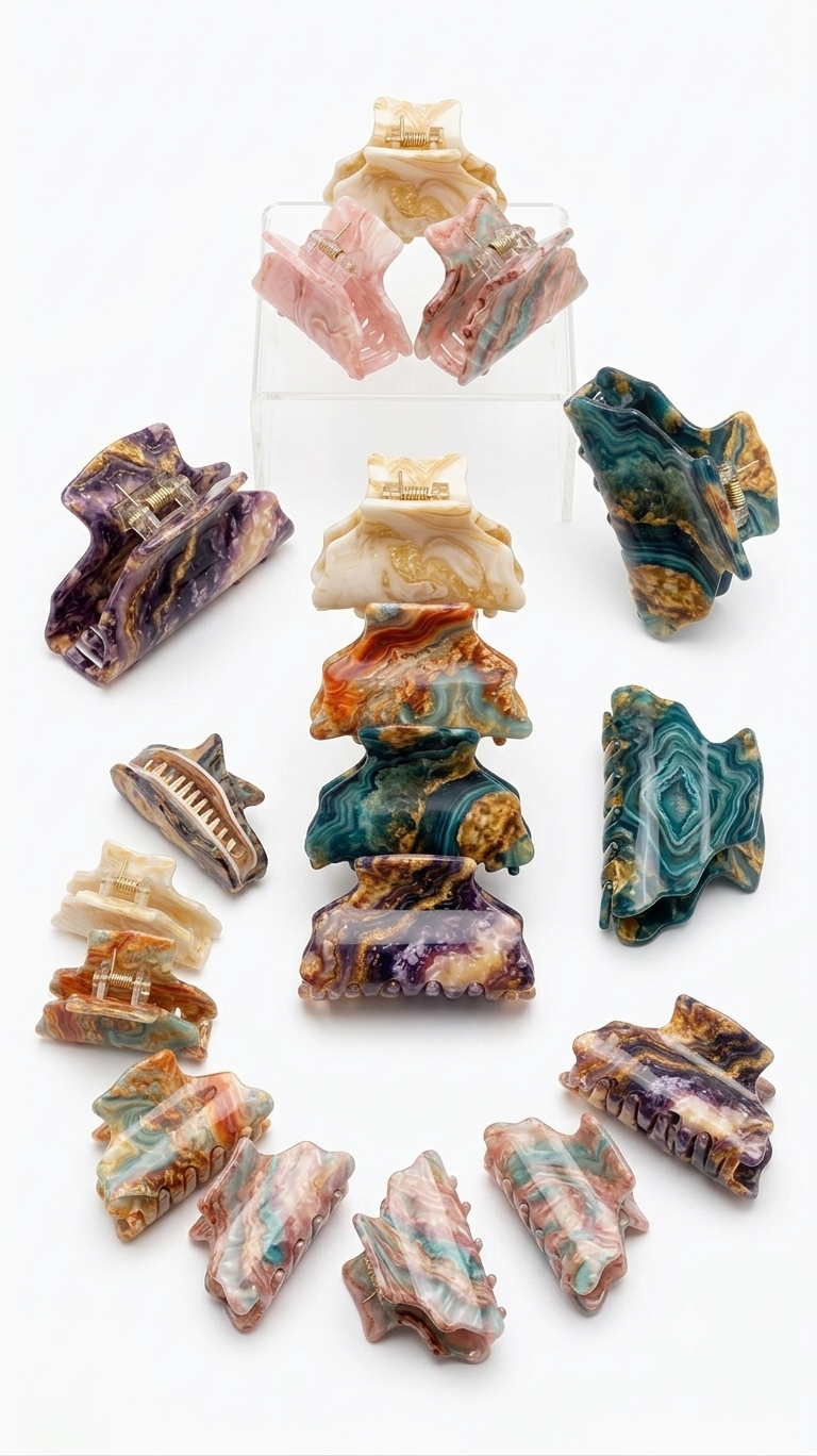 Marble Print Hair Claw Clips