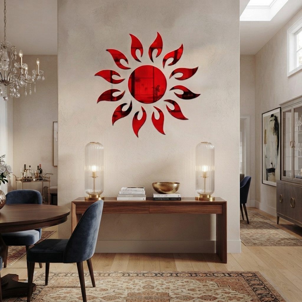 Red Colour Sun Mirror Stickers For Decoration