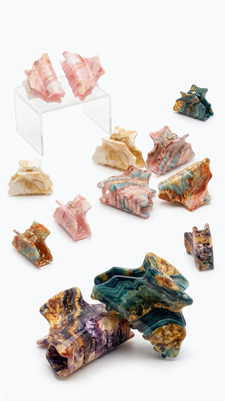 Marble Print Hair Claw Clips