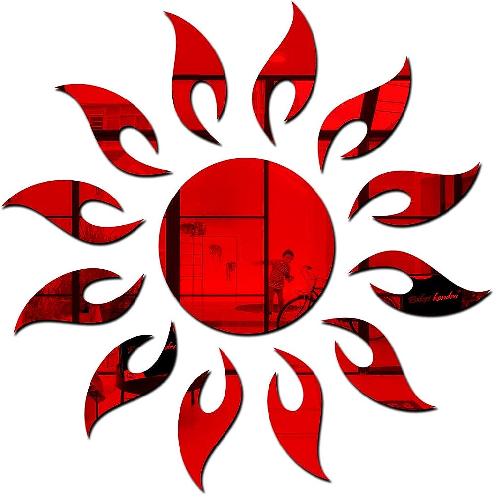 Red Colour Sun Mirror Stickers For Decoration