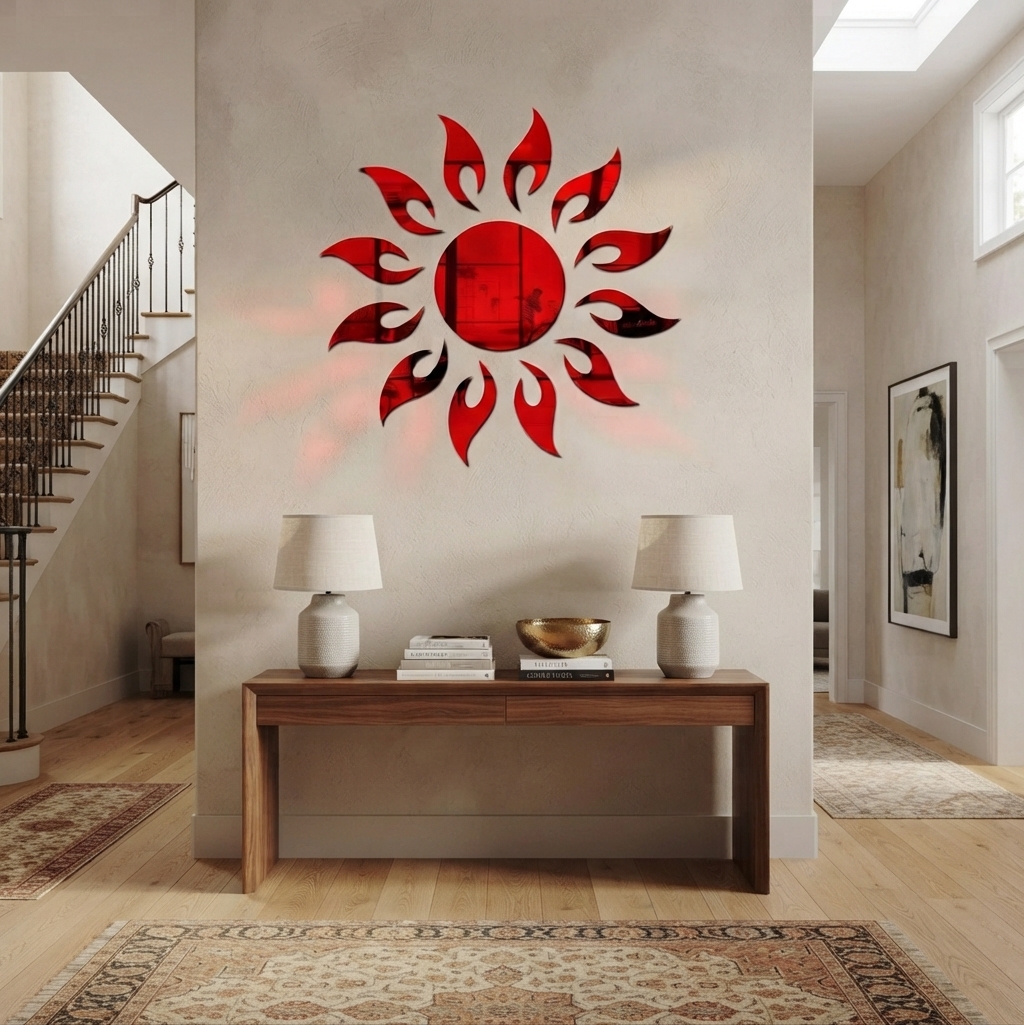 Red Colour Sun Mirror Stickers For Decoration