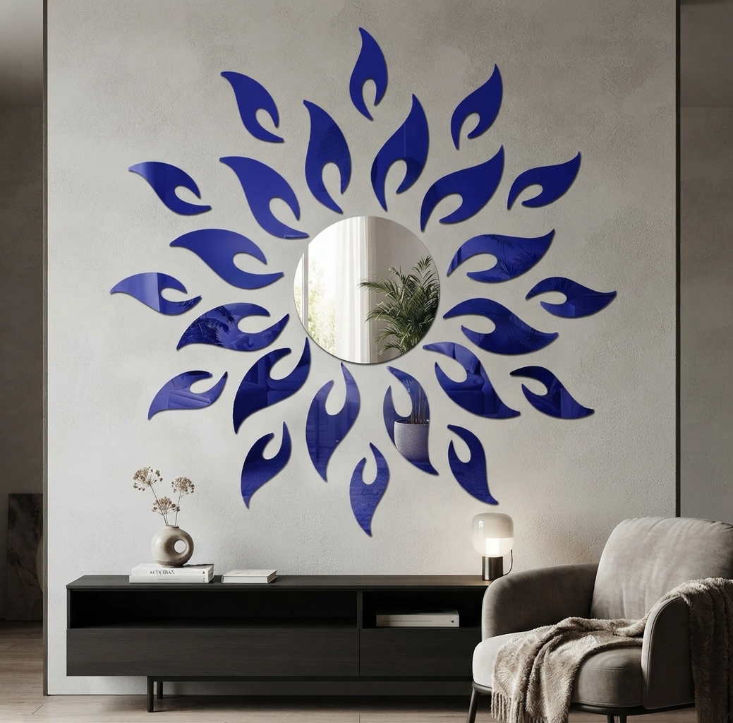 Blue Colour Sun Mirror Stickers For Decoration