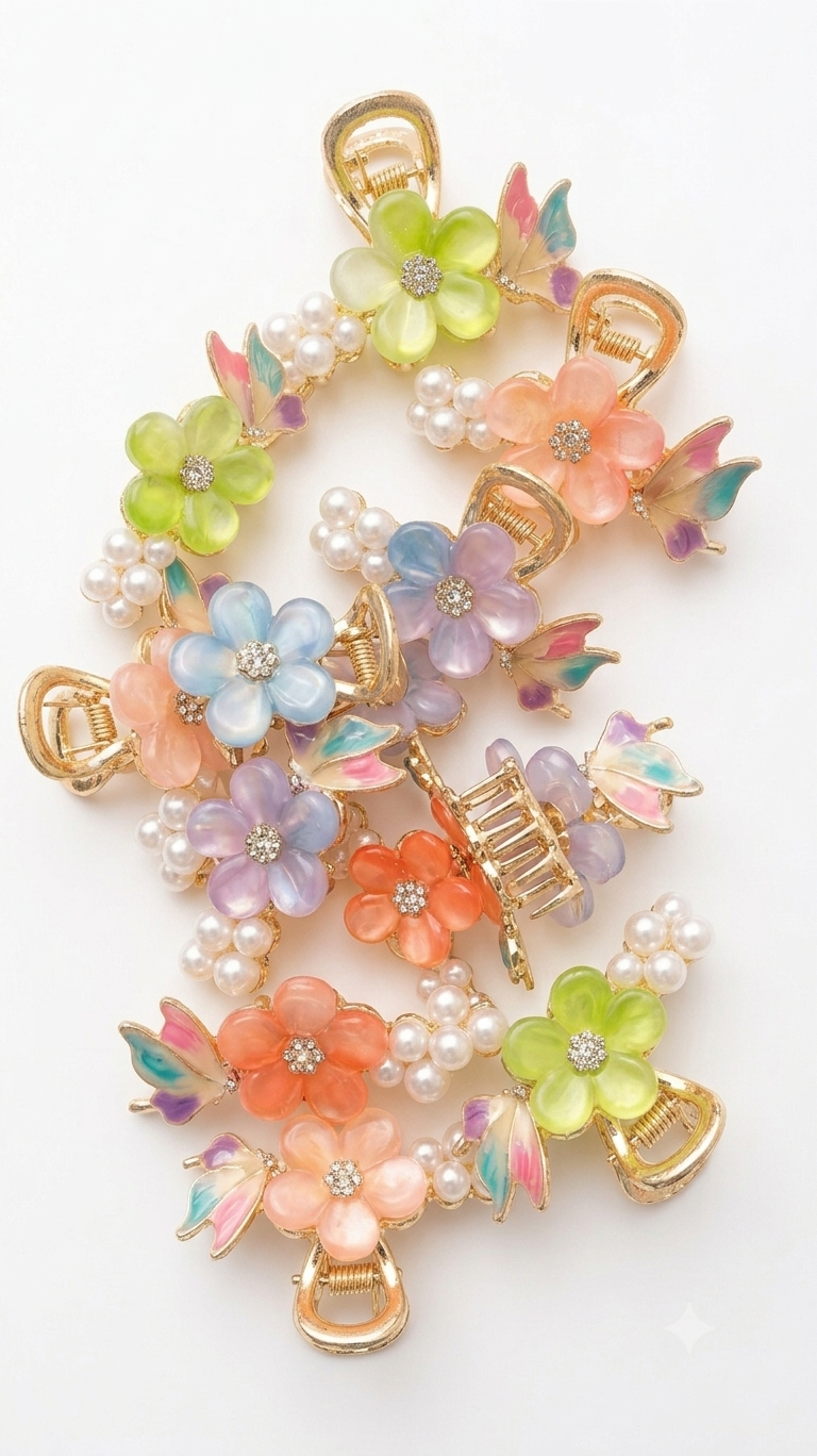 floral butterfly claw clips with pearls