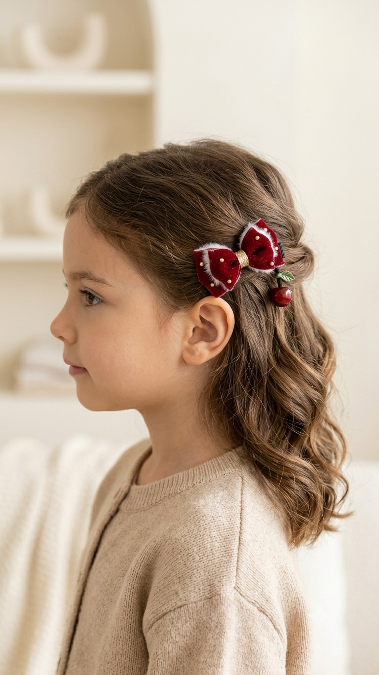 Bow hair bands with cherry charms clips- pack of 12